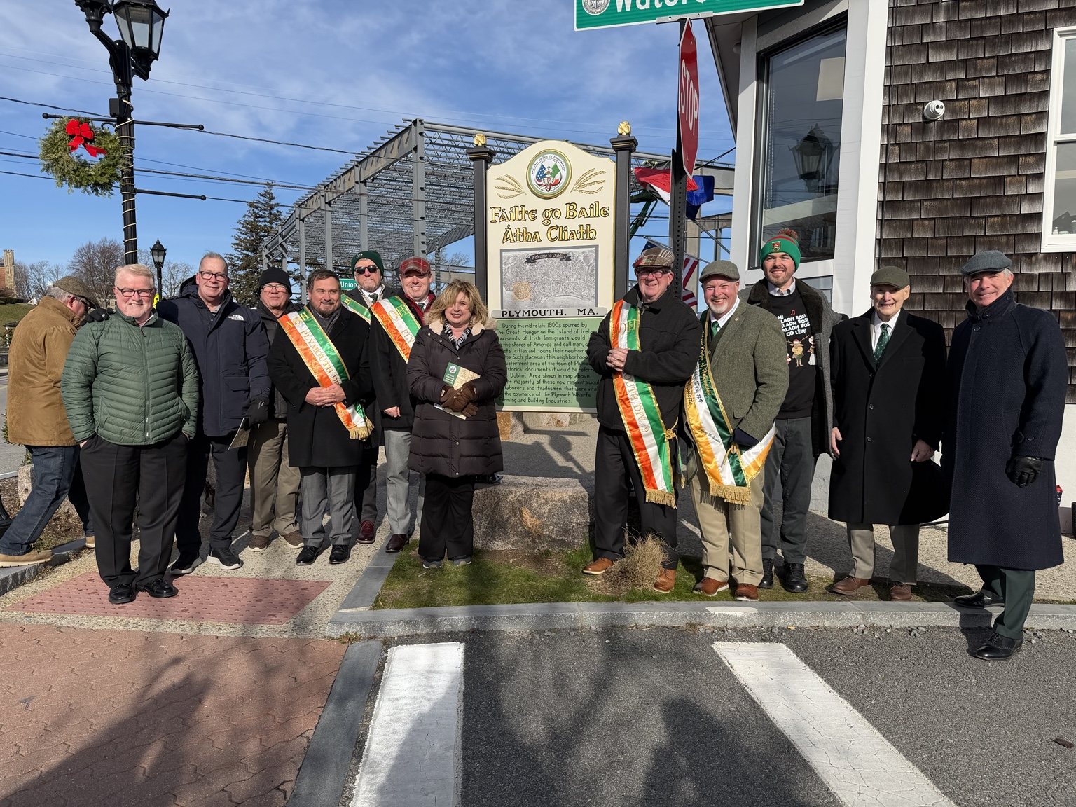 Members of the Father John Murphy Division and community partners at the Dublin Neighborhood Historical Marker dedication in Plymouth