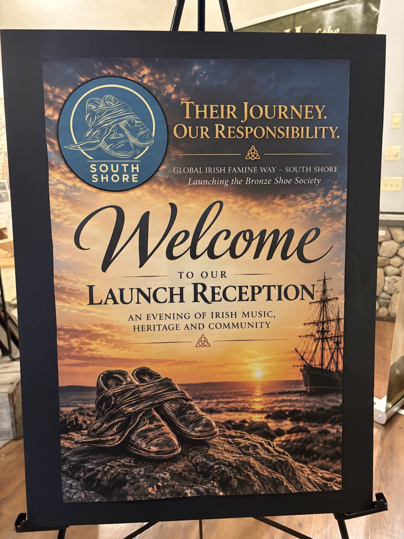 Welcome display from the Global Irish Famine Way South Shore launch reception